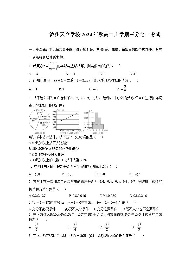 四川省泸州市天立学校2024-2025学年高二上学期10月月考数学试题第1页