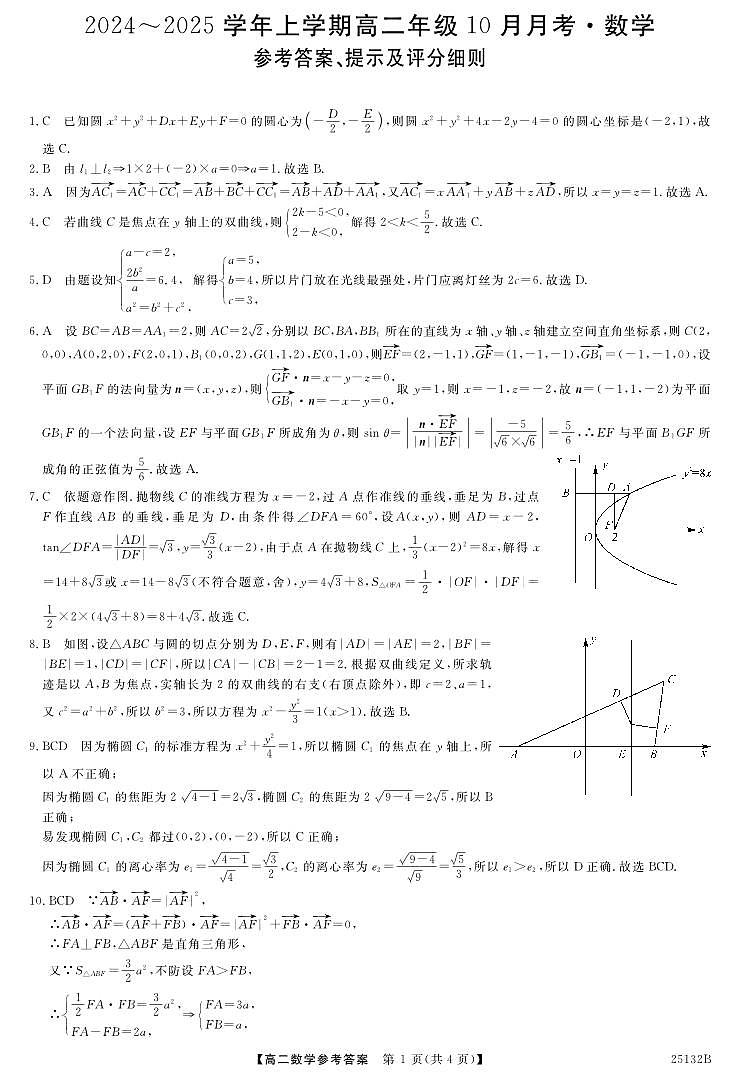 河南省平顶山市叶县高级中学2024-2025学年高二上学期10月月考数学试题01