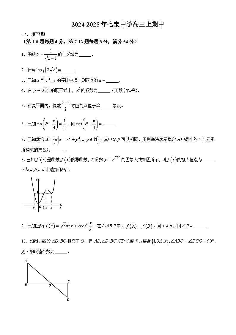 上海市七宝中学2024-2025学年高三上学期期中考试数学试题01
