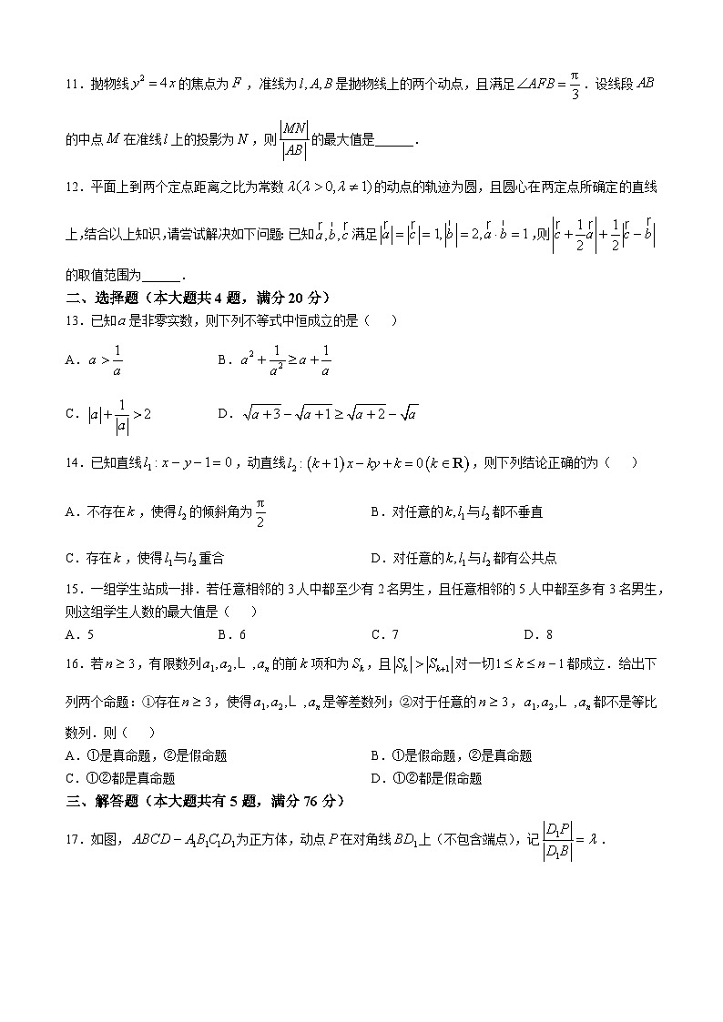 上海市七宝中学2024-2025学年高三上学期期中考试数学试题02