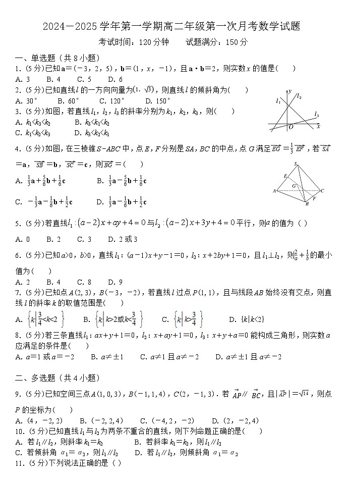 山西省大同市浑源县第七中学校2024-2025学年高二上学期第一次月考数学试题第1页