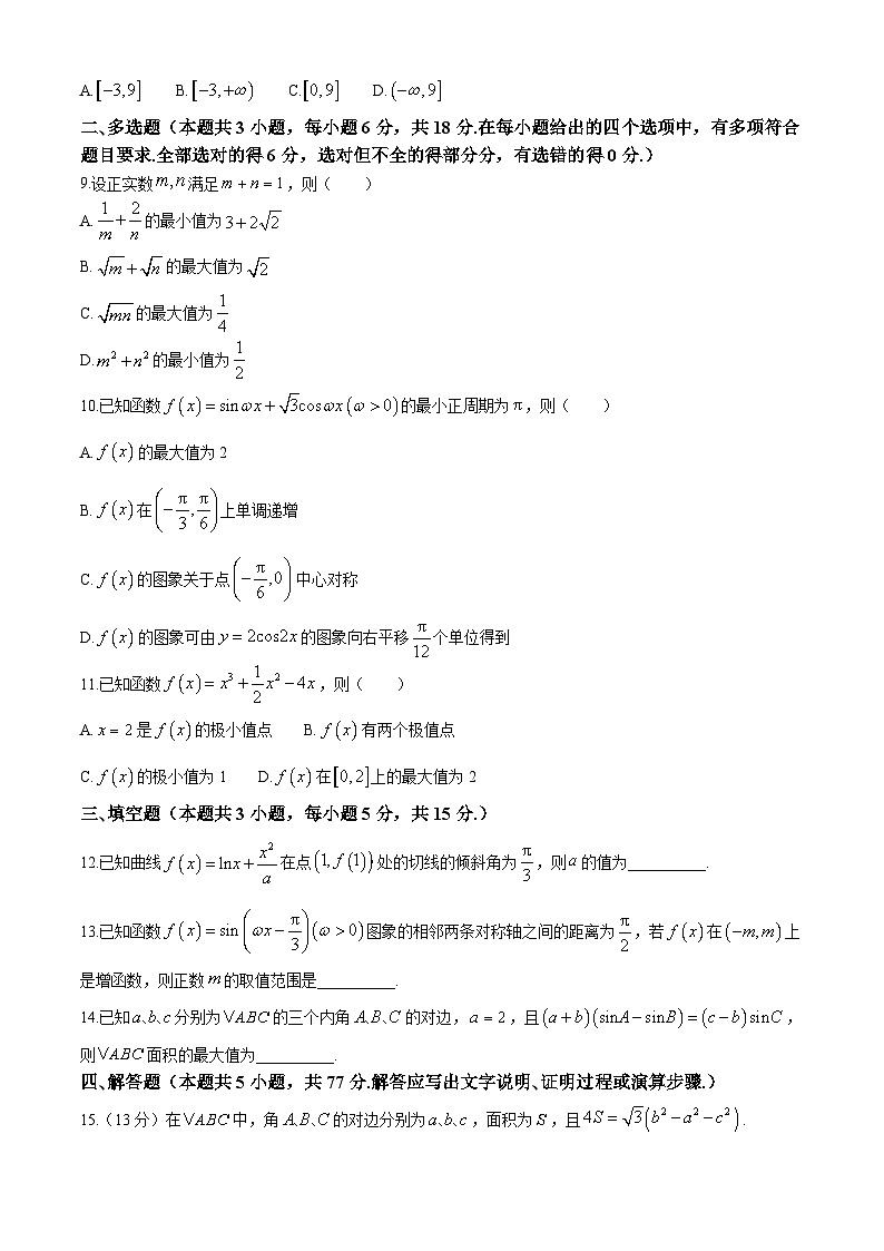 河北省衡水市武强中学2024-2025学年高三上学期期中考试数学试题02