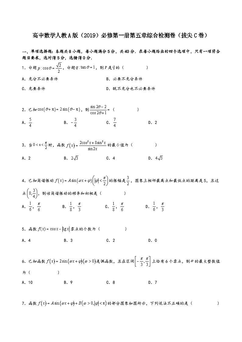 (人教A版必修第一册)高一数学同步讲义第五章《三角函数》综合检测卷(拔尖C卷)(原卷版+解析)第1页