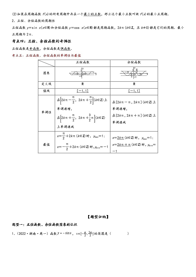 （人教A版2019必修第一册）高一数学精讲与精练高分突破系列5.4.1-5.4.2 正弦函数、余弦函数的图象与性质（附答案）第2页