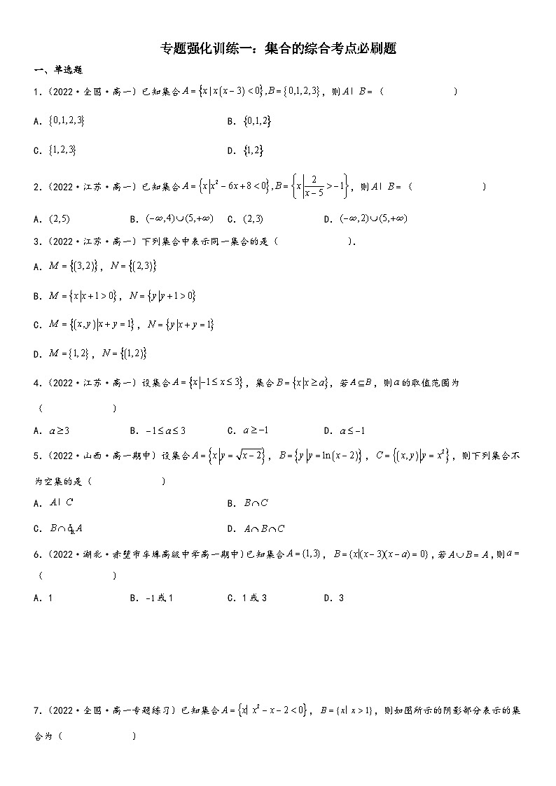 （人教A版2019必修第一册）高一数学精讲与精练高分突破系列专题强化训练一 集合的综合考点必刷题（附答案）第1页