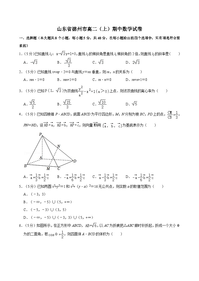 2024-2025学年山东省德州市高二（上）期中数学试卷01