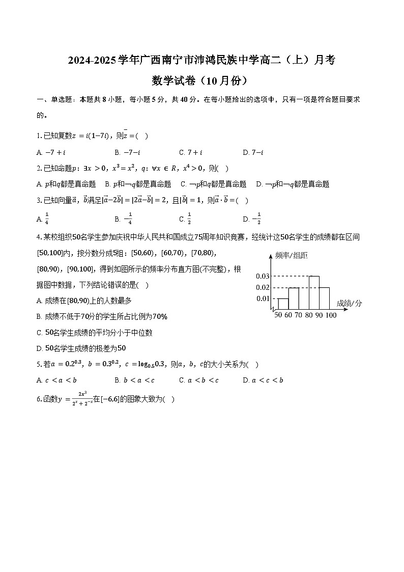 2024-2025学年广西南宁市沛鸿民族中学高二（上）月考数学试卷（10月份）（含答案）第1页