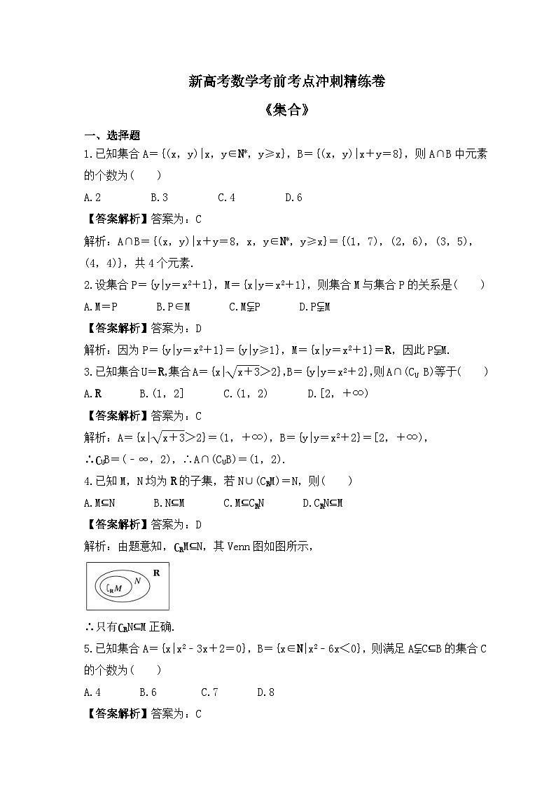 新高考数学考前考点冲刺精练卷01《集合》（2份，原卷版+教师版）01