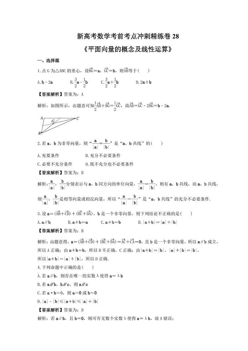 新高考数学考前考点冲刺精练卷28《平面向量的概念及线性运算》（教师版）第1页