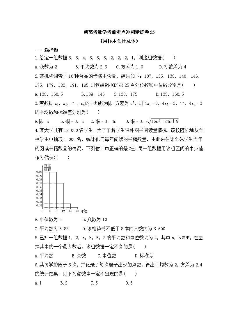 新高考数学考前考点冲刺精练卷55《用样本估计总体》（原卷版）第1页