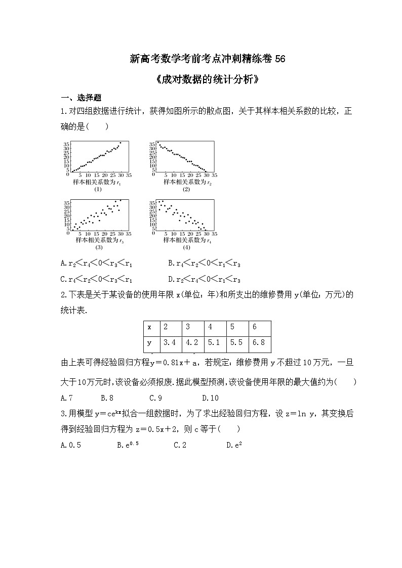 新高考数学考前考点冲刺精练卷56《成对数据的统计分析》（2份，原卷版+教师版）01
