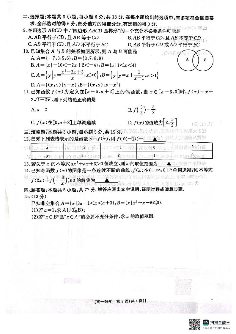 辽宁省辽阳市2024-2025学年高一上学期期中考试数学试卷（PDF版附解析）02