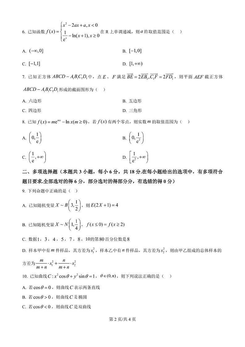 2025届湖南省郴州市高三上学期10月月考-数学试题+答案第2页