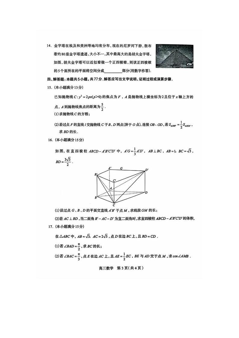 数学丨河北省石家庄市2025届高三11月普通高中学校毕业年级教学质量摸底检测数学试卷及答案第3页