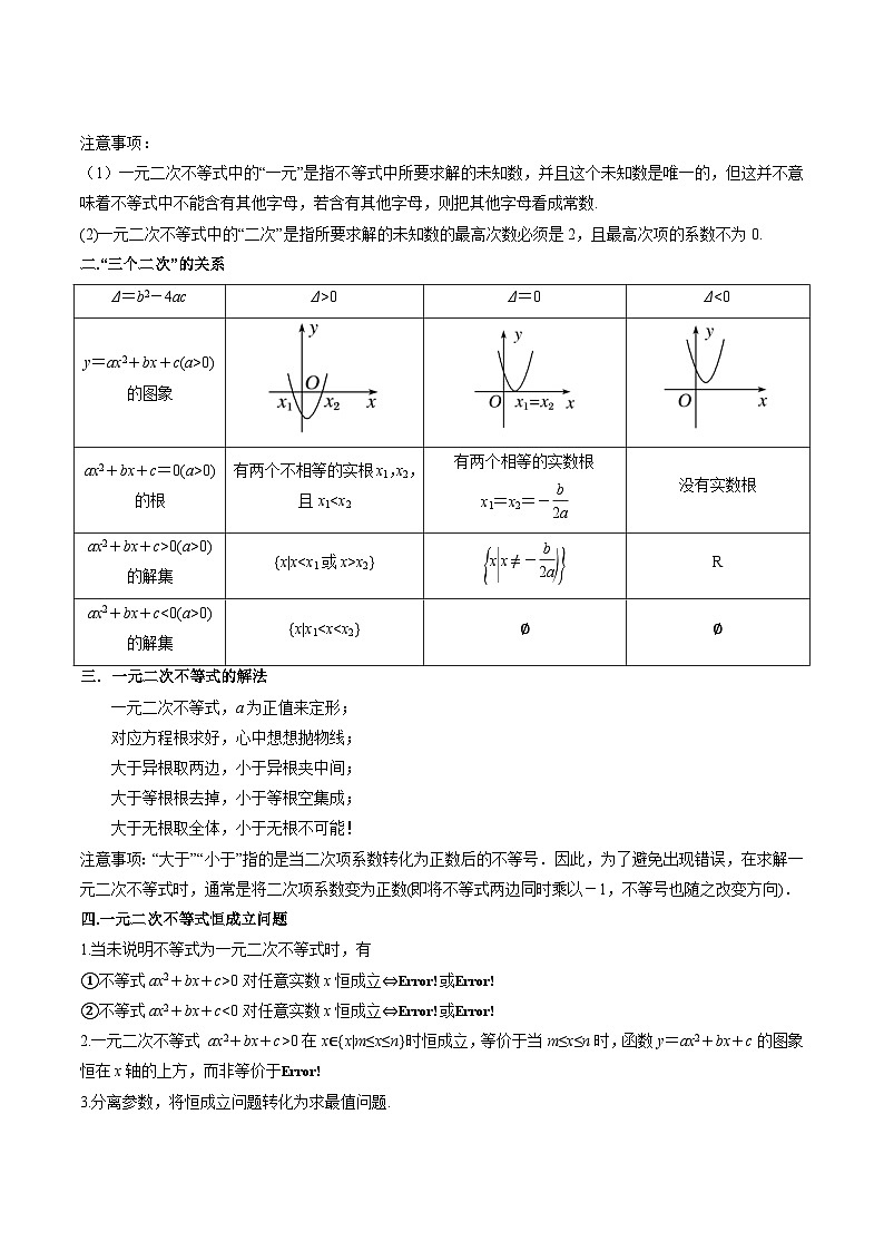 人教版高中数学必修一 精讲精练2.3 二次函数与一元二次方程、不等式（精讲）（解析版）第2页