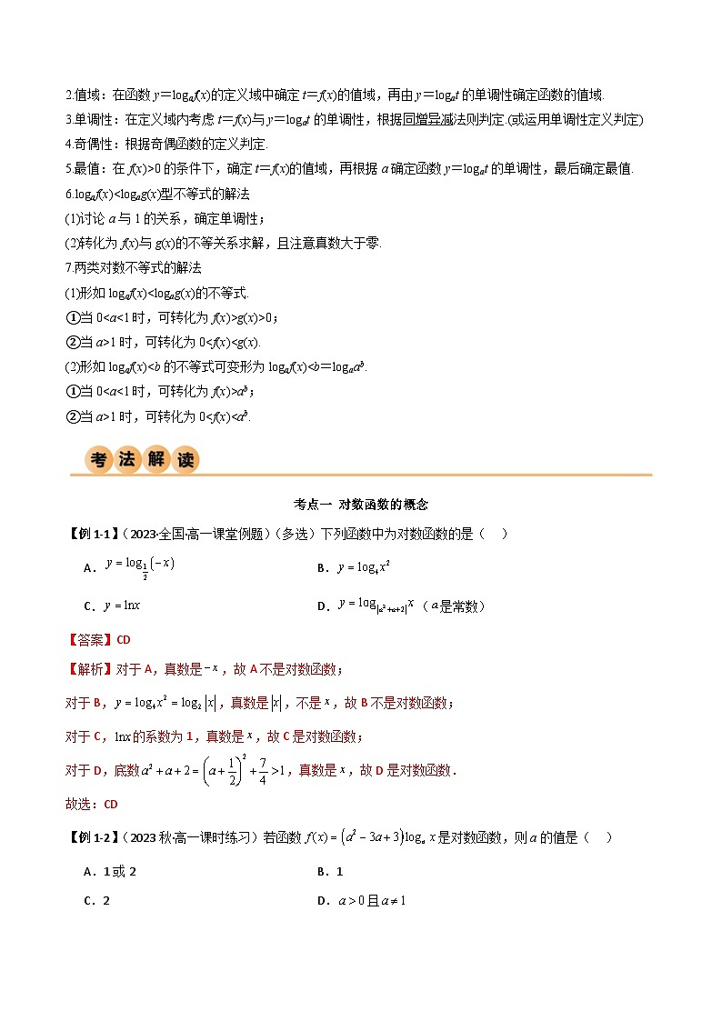 人教版高中数学必修一 精讲精练4.4 对数函数（精讲）（解析版）第3页