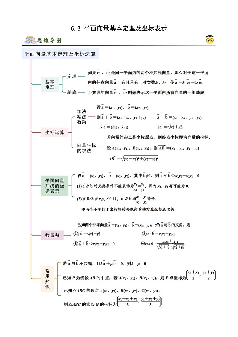 人教版高中数学必修二 精讲精练6.3 平面向量基本定理及坐标表示（原卷版）第1页