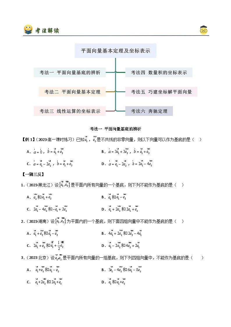 人教版高中数学必修二 精讲精练6.3 平面向量基本定理及坐标表示（原卷版）第2页