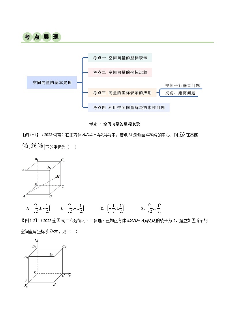 人教版高中数学选择性必修一 精讲精练1.3 空间向量及其运算的坐标表示（精讲）（原卷版）第2页