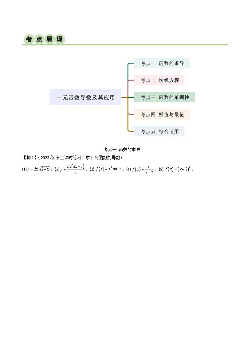 人教版高中数学选择性必修二 精讲精练第五章 一元函数的导数及其应用 章末归纳总结（原卷版）第2页