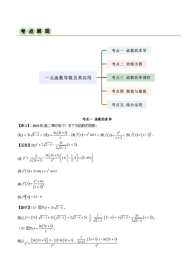 人教版高中数学选择性必修二 精讲精练第五章 一元函数的导数及其应用 章末归纳总结（解析版）第2页