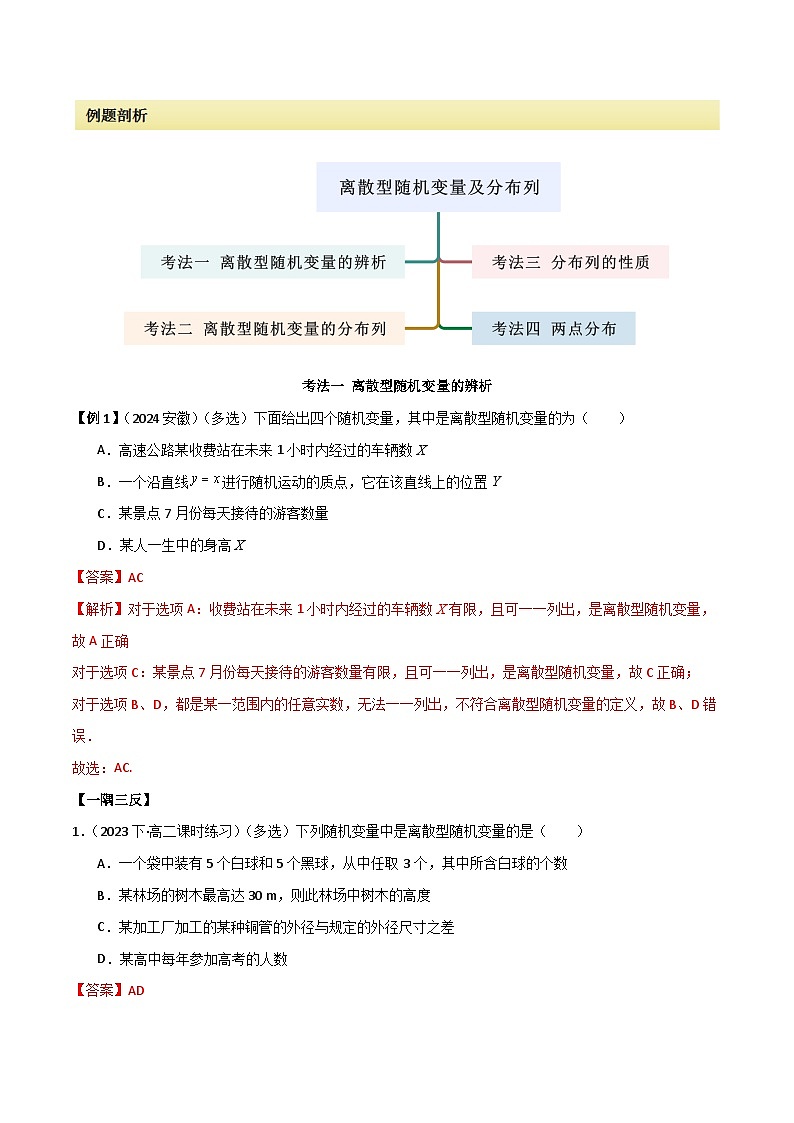 人教版高中数学选择性必修三 精讲精练7.2 离散型随机变量及分布列（2份，原卷版+解析版）02