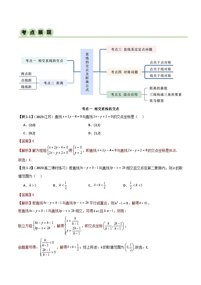 人教版高中数学选择性必修一 精讲精练2.3 直线的交点及距离公式（精讲）（2份，原卷版+解析版）02