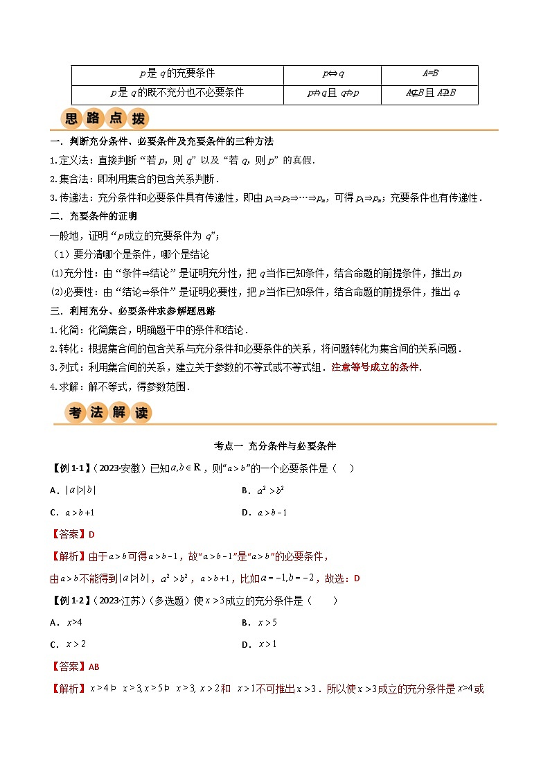 人教版高中数学必修一 精讲精练1.4 充分必要条件（精讲）（2份，原卷版+解析版）02