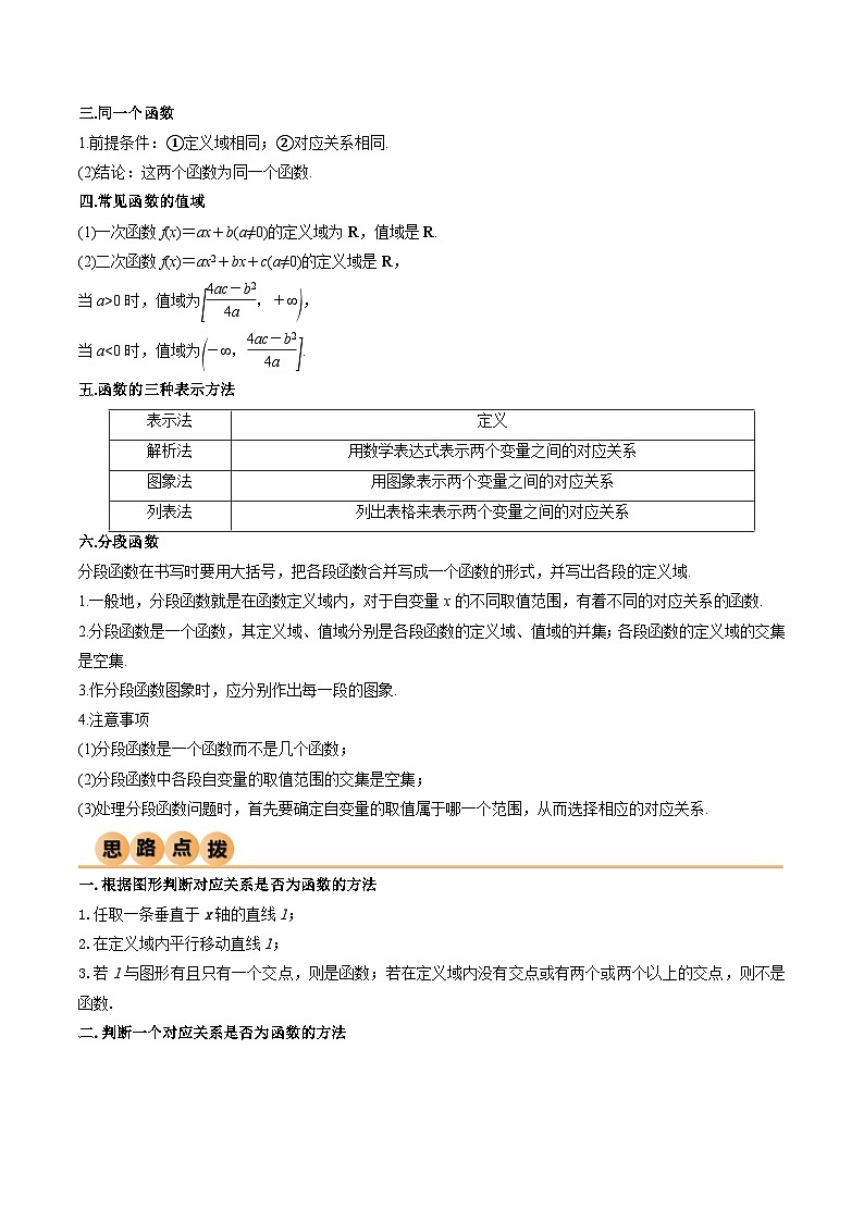 人教版高中数学必修一 精讲精练3.1  函数的概念及表示（精讲）（2份，原卷版+解析版）03