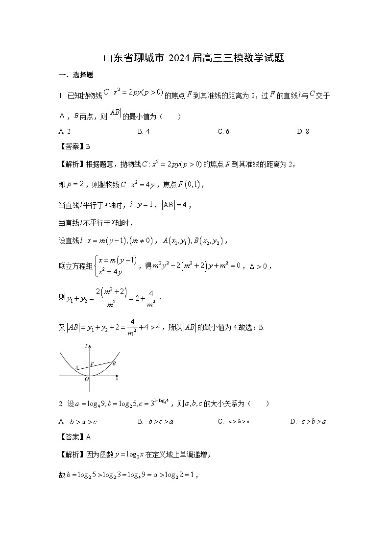 山东省聊城市2024届高三三模数学试卷(解析版)第1页