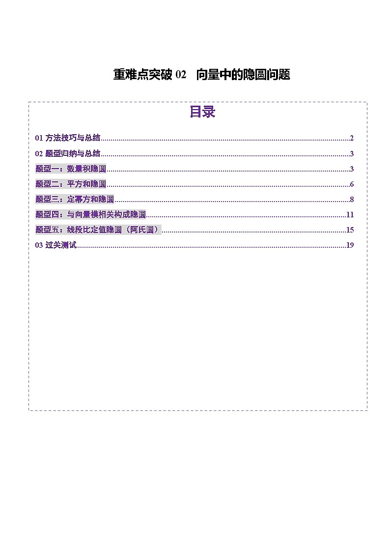 重难点突破02 向量中的隐圆问题（五大题型）-2025年高考数学一轮复习讲练测（新教材新高考）01