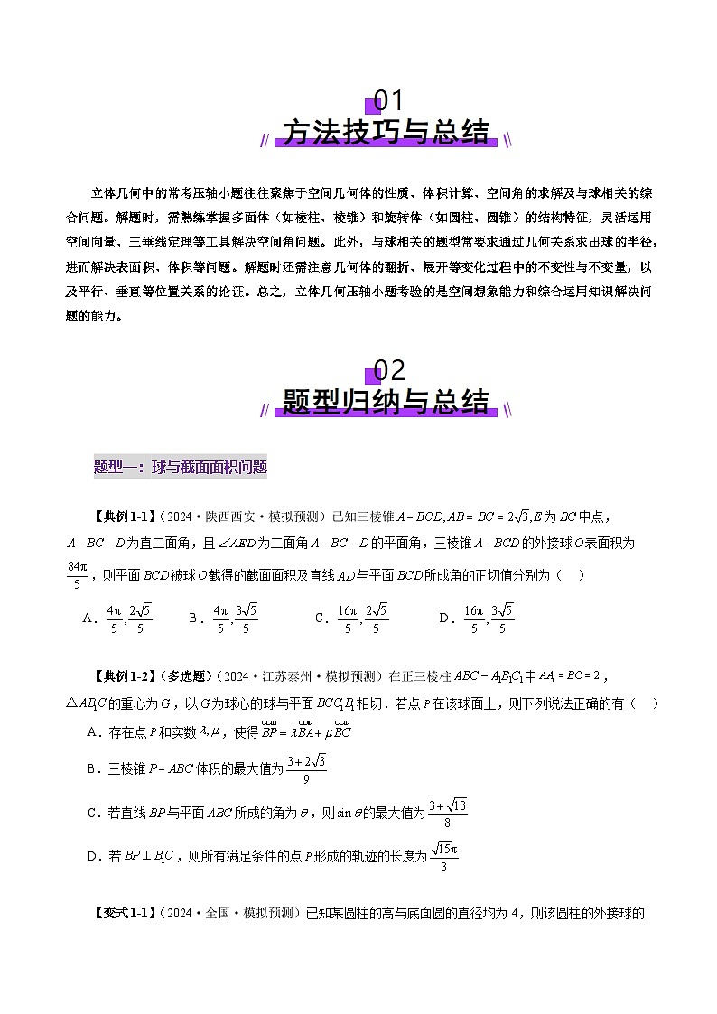 拔高点突破03 立体几何中的常考压轴小题（七大题型）-2025年高考数学一轮复习讲练测（新教材新高考）02