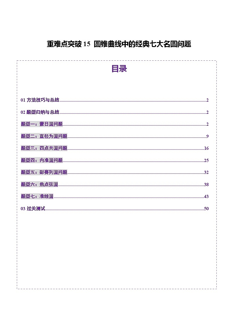 重难点突破15 圆锥曲线中的经典七大名圆问题（七大题型）（解析版）第1页