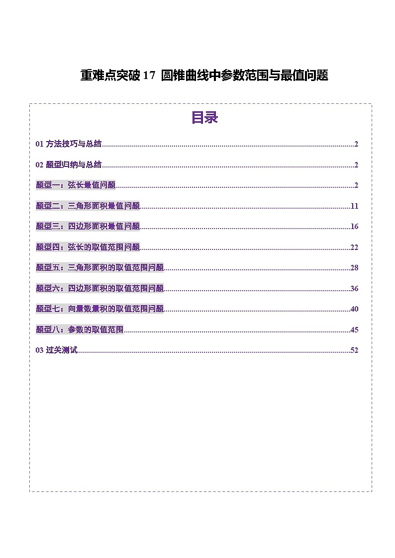 重难点突破17 圆锥曲线中参数范围与最值问题（八大题型）（解析版）第1页