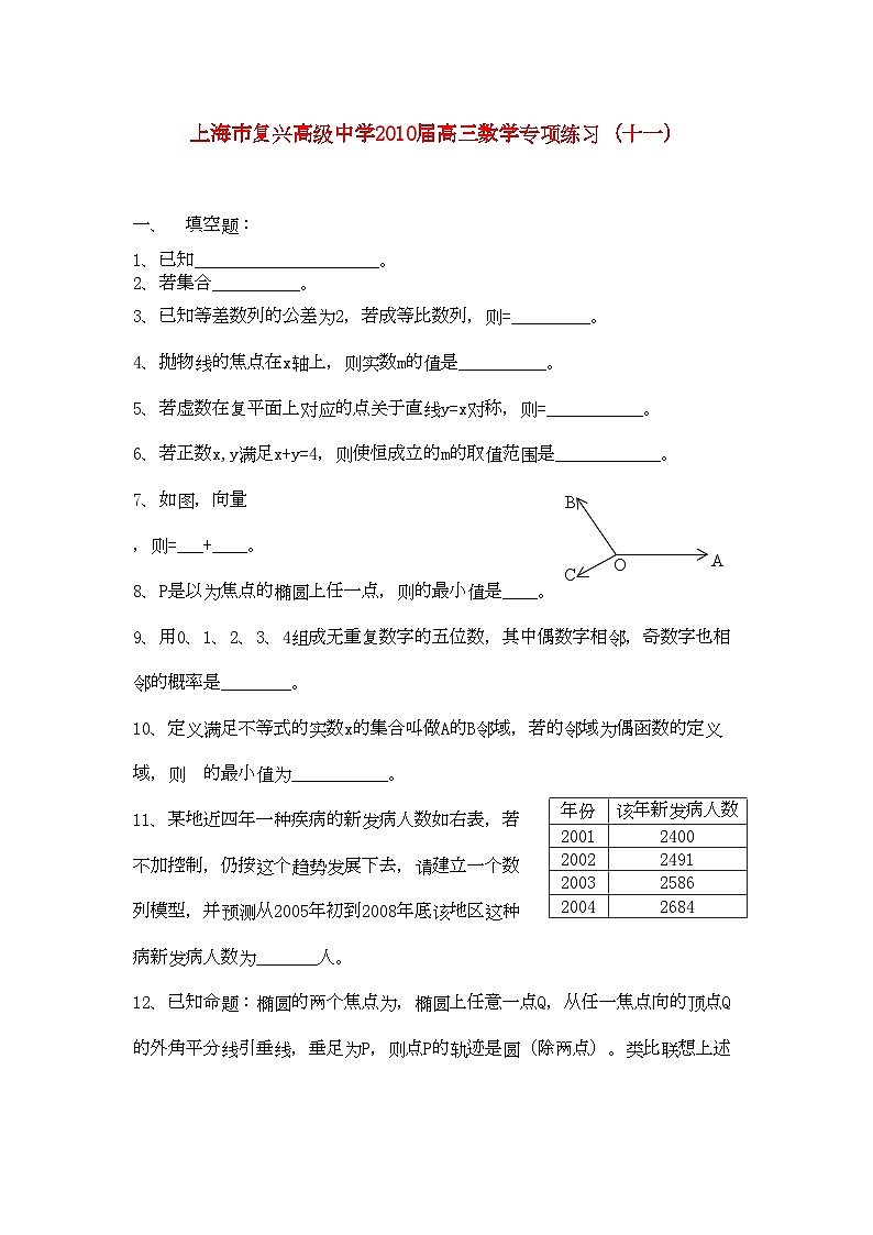 2022年上海市复兴高级高三数学专项练习十一沪教版第1页
