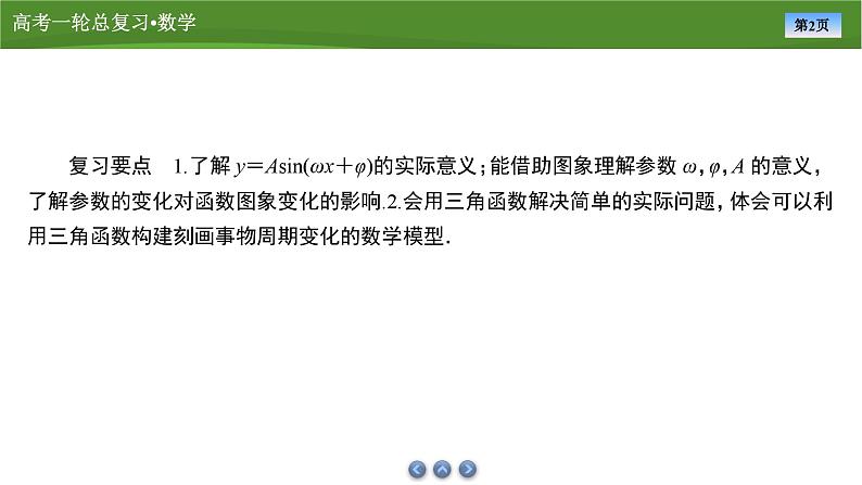 2025届高中数学一轮复习课件：第五章　第5讲函数y＝Asin(ωx＋φ)的图象及应用 （共101张ppt）第2页