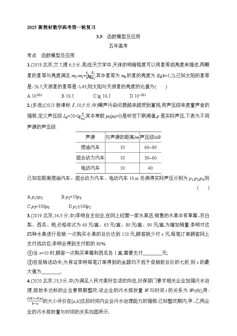 3.9　函数模型及应用（含答案）-【五年高考·三年模拟】2025年新教材高考数学一轮基础练习（含答案）第1页