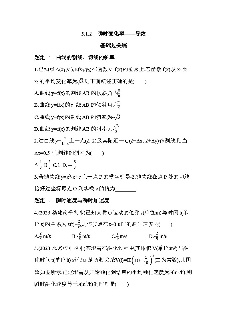 2024-2025学年数学苏教版选择性必修第一册 5.1.2　瞬时变化率——导数 作业第1页