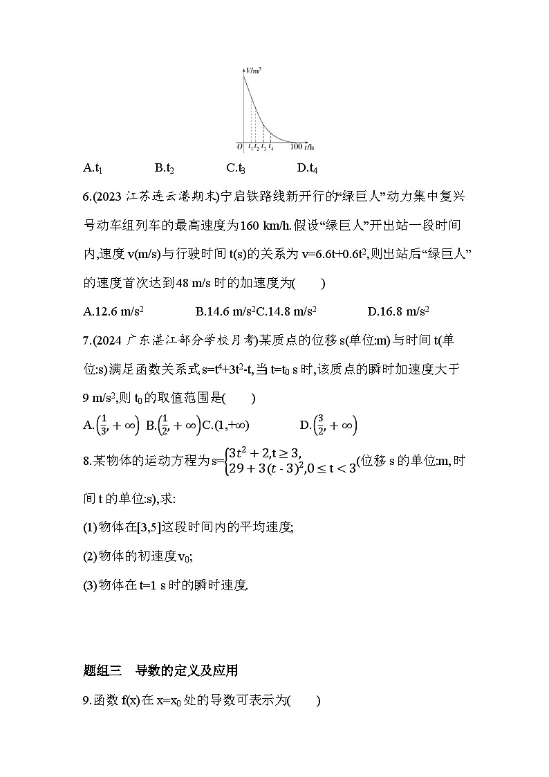 2024-2025学年数学苏教版选择性必修第一册 5.1.2　瞬时变化率——导数 作业第2页