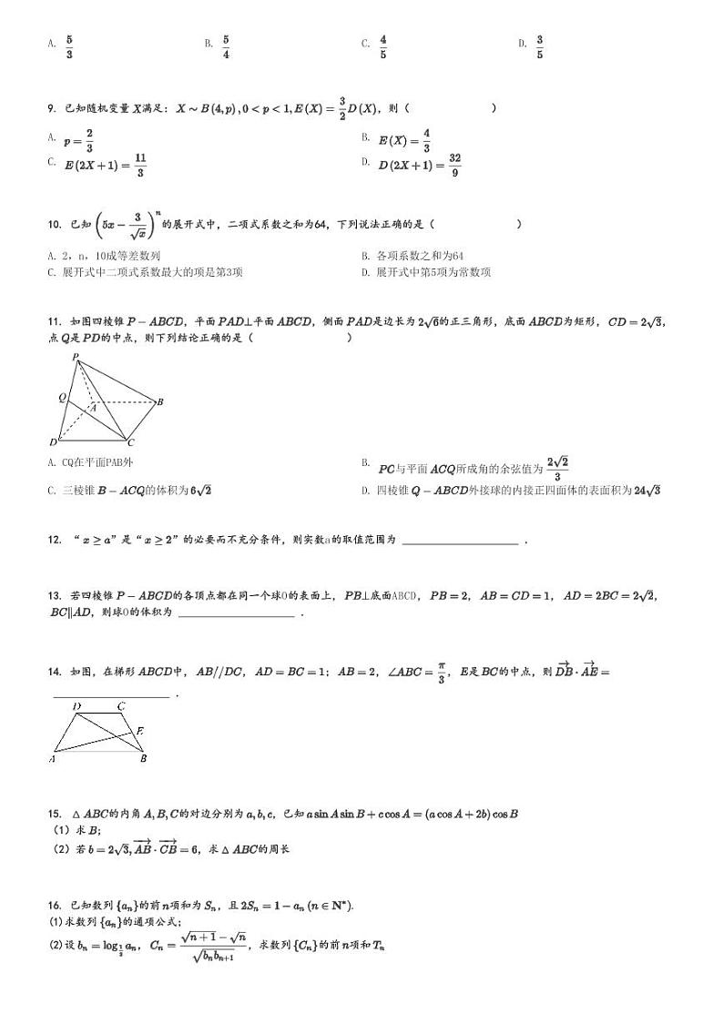 2024～2025学年10月广西百色平果市高三上学期月考数学试卷(铝城中学测试卷)[原题+解析版]第2页