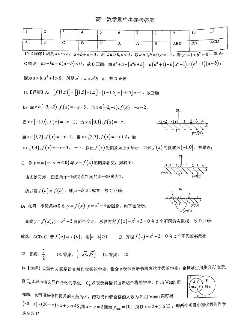 厦门一中集美分校2024-2025学年第一学期期中考高一数学答案第1页