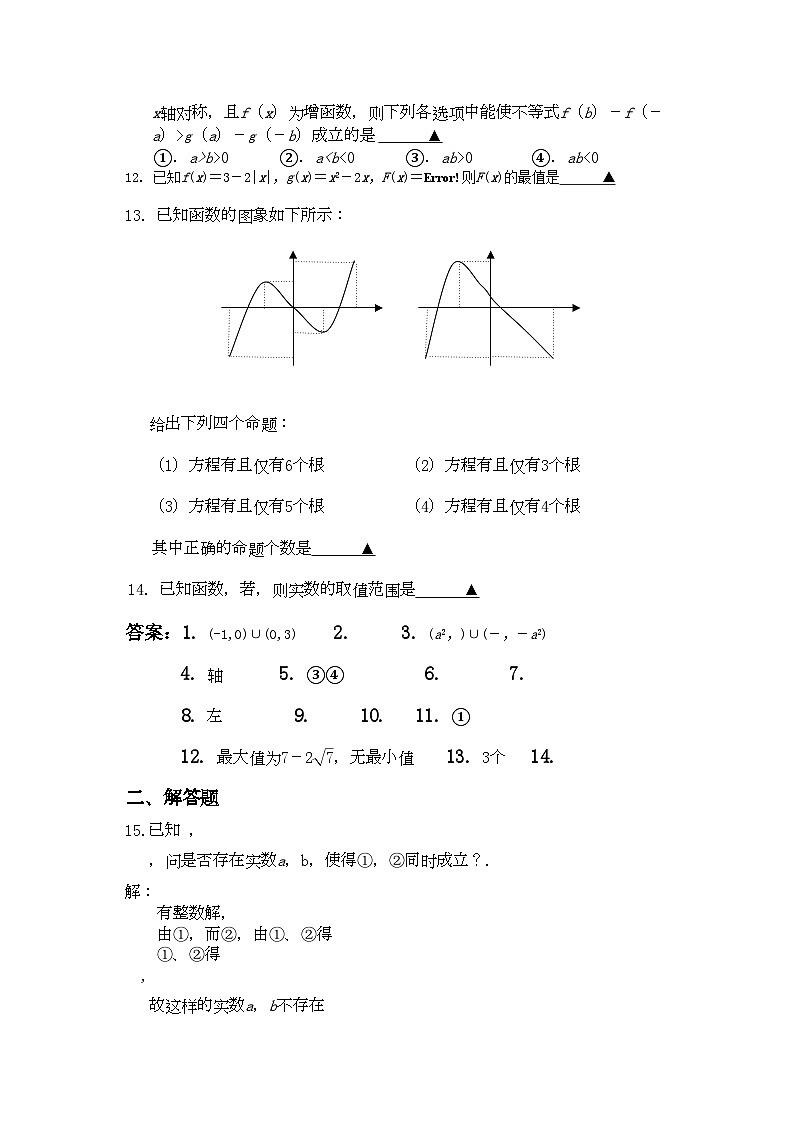 2022年高一数学集合与函数期中复习题苏教版必修102