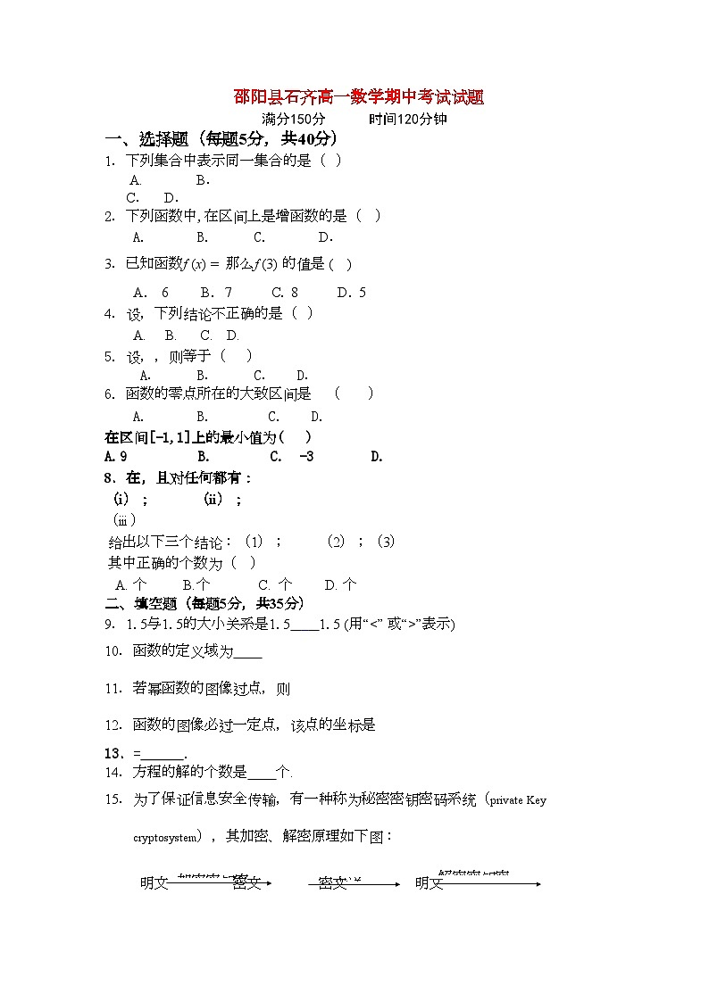 2022年湖南邵阳县石齐学校11高一数学上学期期中考试新人教A版会员独享第1页