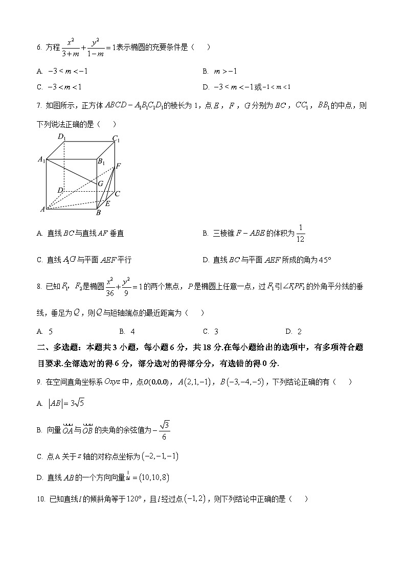 2025台州十校联盟高二上学期11月期中联考数学试题含解析02