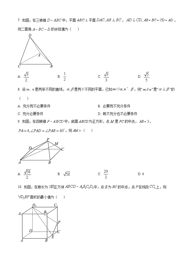 北京师范大学附属中学2024-2025学年高二上学期期中考试数学试卷 Word版无答案第2页