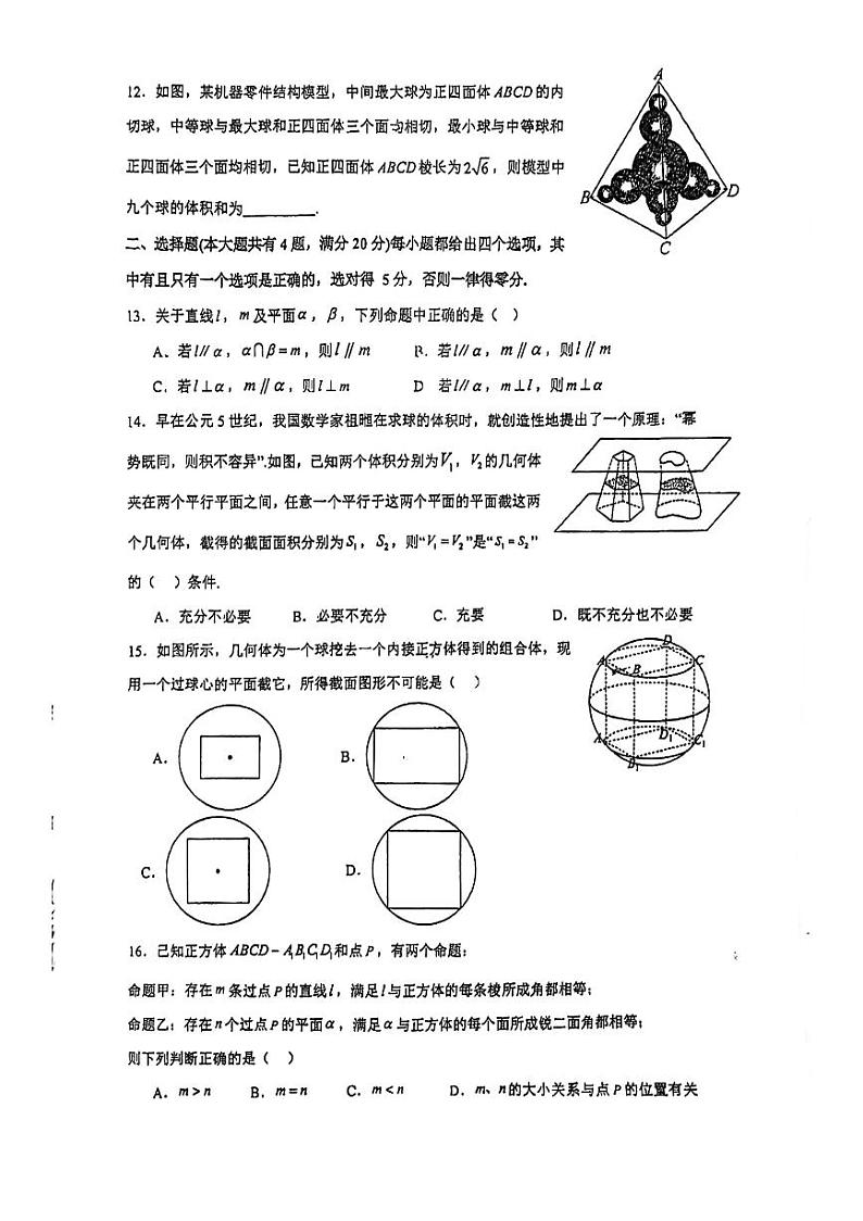 上海市杨浦高级中学2024-2025学年高二上学期期中考试数学试卷第2页