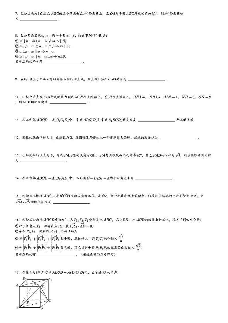 2024～2025学年上海闵行区上海师范大学附属中学闵行分校高二(上)期中数学试卷[原题+解析]第2页