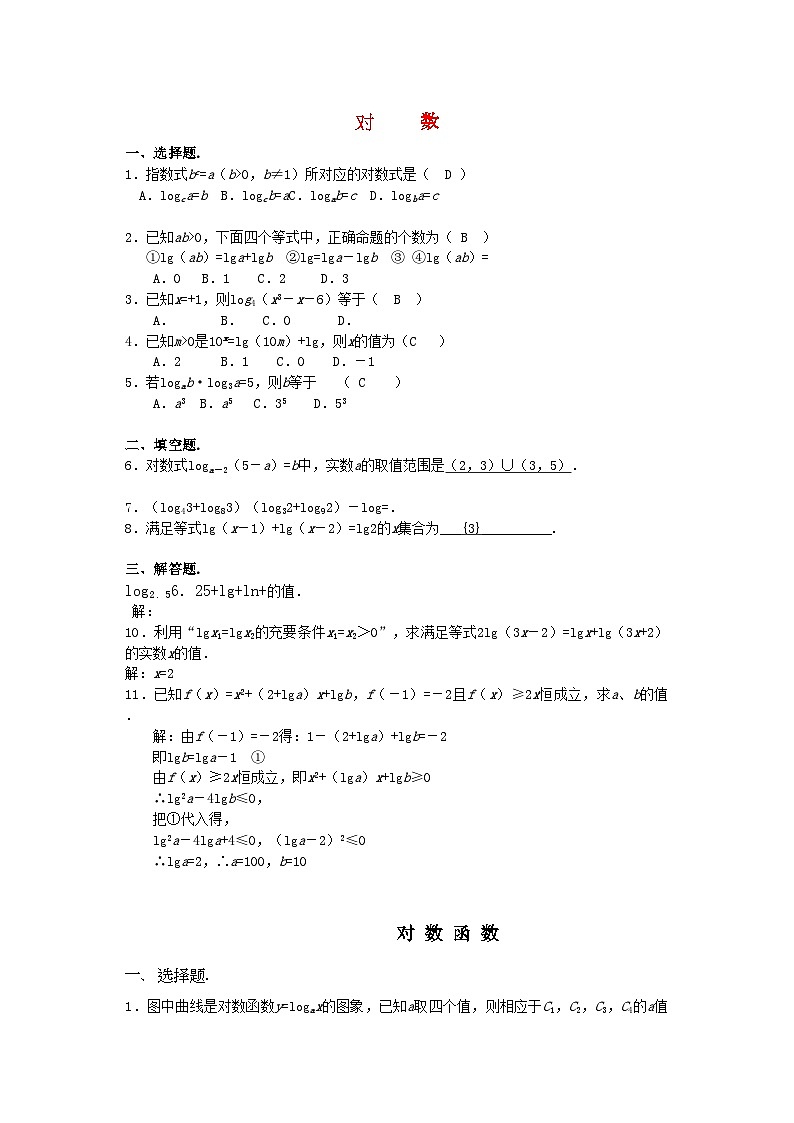 2022年高中数学第2章第2节对数函数单元试题新人教版必修1第1页