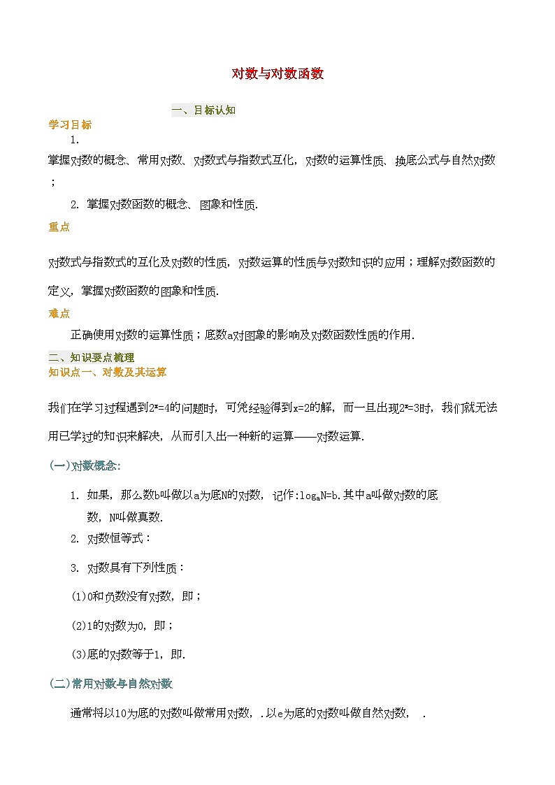 2022年高中数学对数与对数函数及经典题试题新人教A版必修1第1页