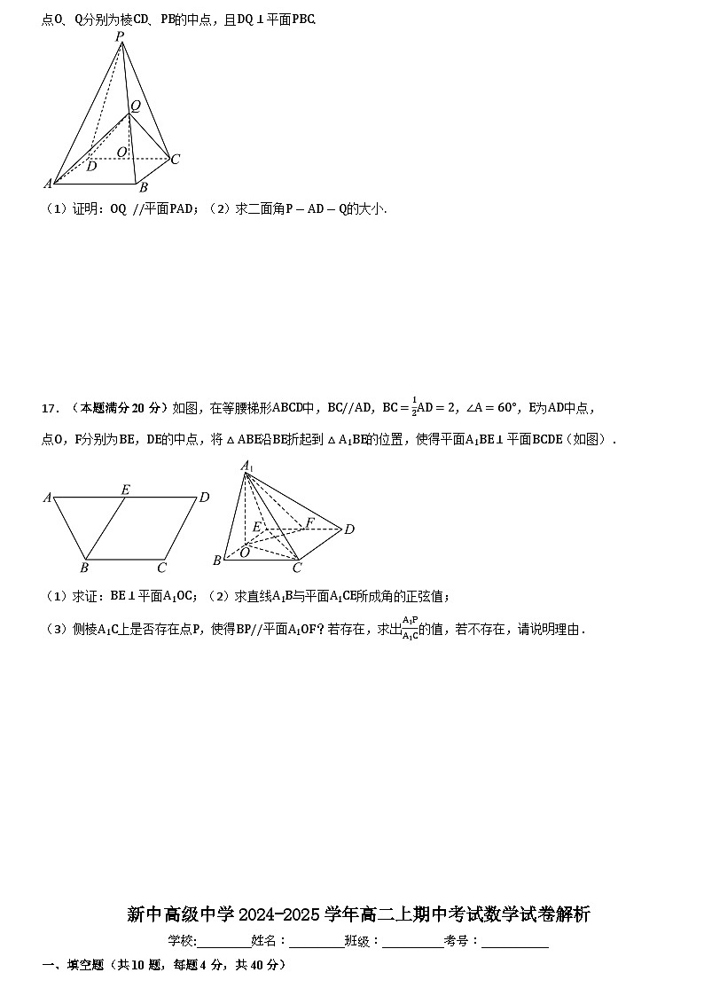 上海市静安区新中高级中学2024-2025学年高二上学期期中考试数学试卷第3页